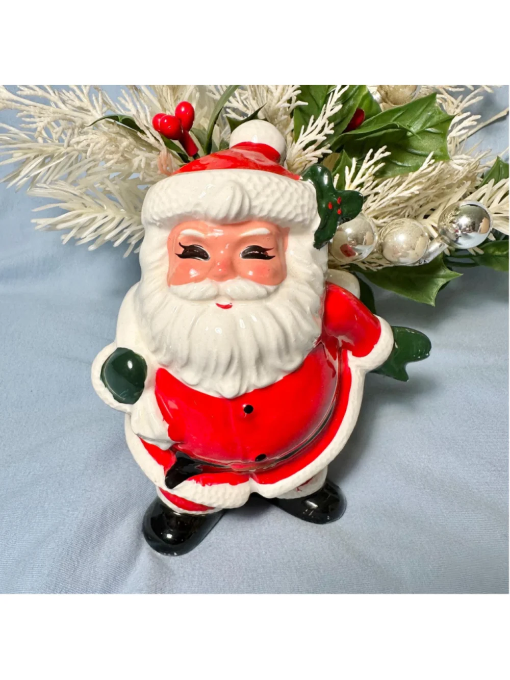 Vintage Mid Century Dickson Ceramic Santa with Original Christmas Arrangement